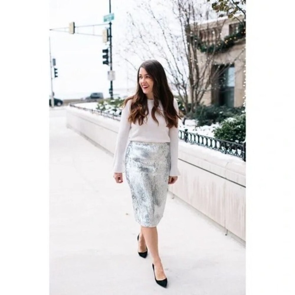 NWT J Crew Sequin Pencil Silver Skirt